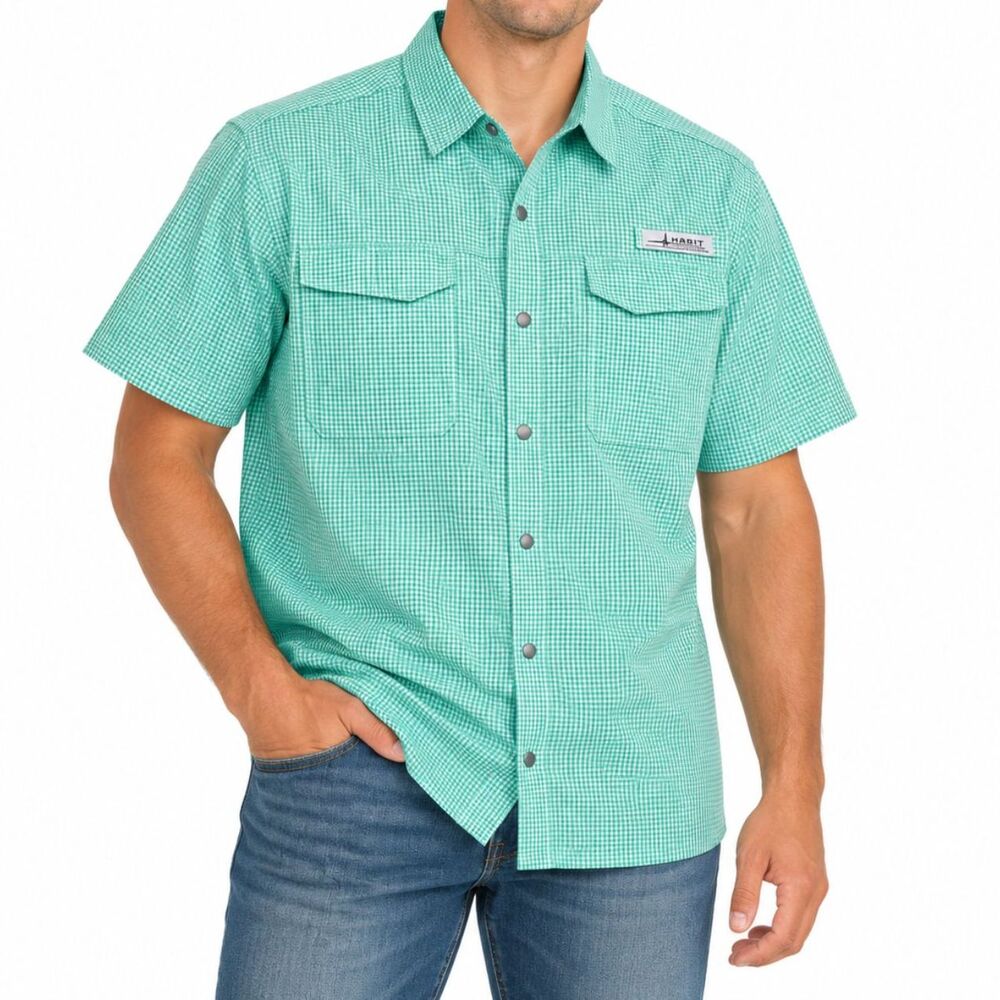 Habit Men’s Green Gingham Short Sleeve Fishing Shirt UPF 40+ | Size L